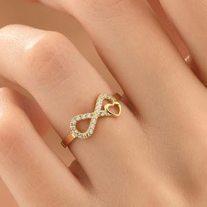 14K Gold Infinity Heart Ring: Dainty Love Symbol