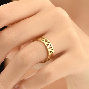 14k Solid Gold Roman Numeral Date Band, Gold Custom Date Ring, Personalized Gold Ring, Special Dainty Ring, Engagement Ring, Christmas Gift