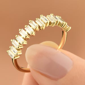 14k Gold Baguette Wedding Ring, Dainty Baguette Ring, Engagement Ring, Birthday Gift for Her, Christmas Gift, Anniversary Gift, Gift for Mom