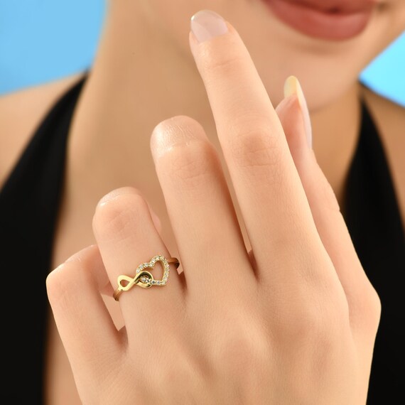 Dainty 10k Yellow Gold Infinity Ring - Halfway CZ Stones, Size 4.5, USA Made - View #3
