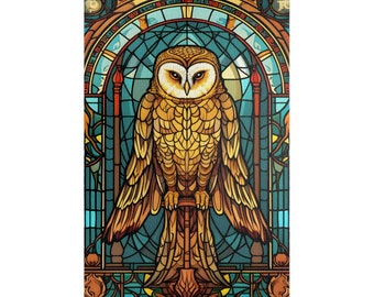 Art Nouveau Owl Stained Glass Puzzle, 500 Piece Jigsaw Puzzle for Adults, Difficult 1000 Piece Picture Puzzle Gift, Fun Family Activity