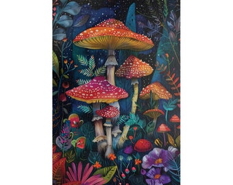 Midnight Mushrooms Jigsaw Puzzle Cottagecore Puzzle Beautiful Puzzle for Adults Floral Art Puzzle Gift for Her 1000 Piece Puzzle 500 Pieces