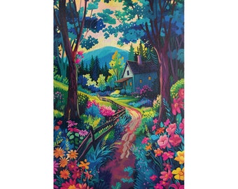 Colorful Cottage Jigsaw Puzzle Landscape Puzzle for Adults Flowers Puzzle Gift for Her Cottagecore Puzzle Nature Puzzle Floral Puzzle Lover