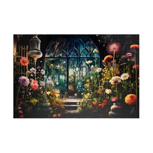 In the Greenhouse, Magical Plants and Flowers 500 Piece Jigsaw Puzzle, Fantasy 1000 Piece Puzzle Gift, Difficult Puzzle, Her Birthday Gift