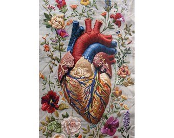 Embroidered Anatomical Heart Jigsaw Puzzle Gothic Puzzle Beautiful Floral Puzzle Gift for Her Difficult Puzzle for Adults 500 Piece Puzzle