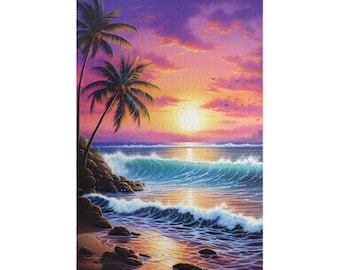Hawaiian Beach Sunset Jigsaw Puzzle, Tropical Landscape Puzzle for Adults, Beautiful 1000 Piece Puzzle, 500 Piece Puzzle Activity