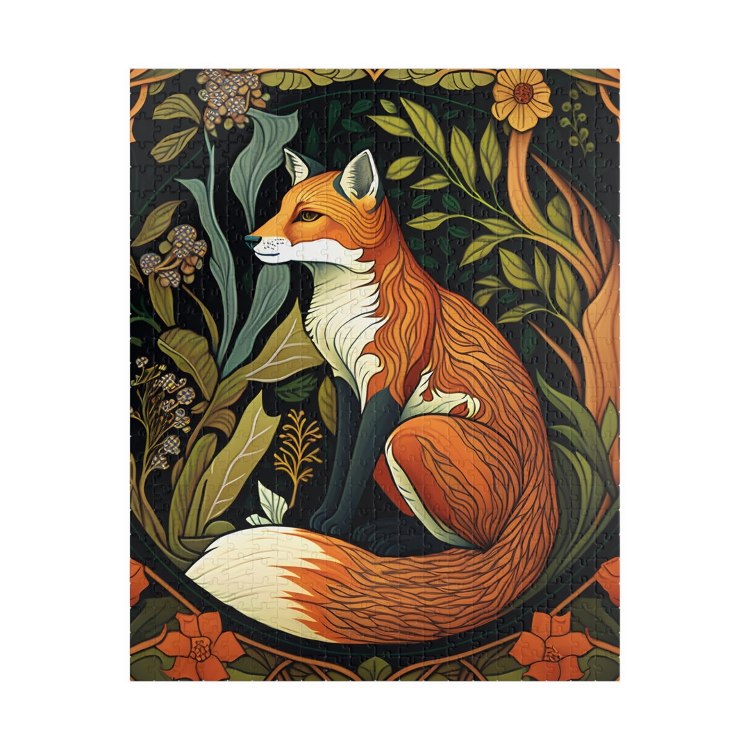 William Morris Inspired Fox With Leaves and Flowers, 500 Piece Jigsaw ...