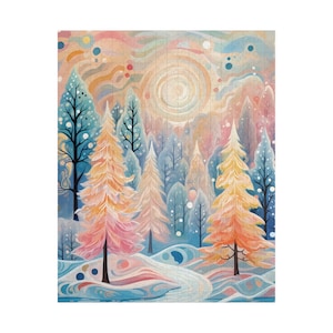 Colorful Winter Forest Jigsaw Puzzle, Winter Landscape Puzzle for Adults, 1000 Piece Puzzle, 500 Piece Puzzle, Holiday Gift, Winter Activity