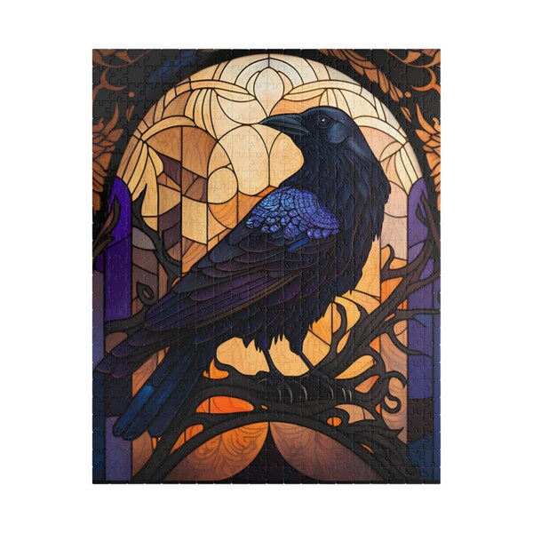 Purple Raven with Jewels Stained Glass Window Gothic 500 Piece Puzzle, 1000 Pieces, Gift Puzzle for Kids, Jigsaw Puzzle Family Activity Game