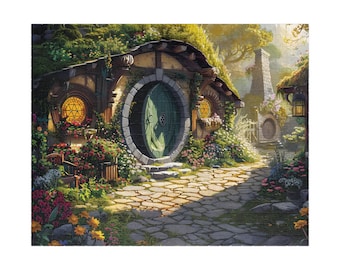 Frodos House Jigsaw Puzzle Hobbit Puzzle Fantasy Landscape Puzzle for Adults Lord of the Rings Puzzle Gift Literary Puzzle for Her 500 Piece