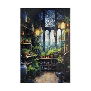 The Witch's Potting Shed Jigsaw Puzzle, Cottagecore Puzzle for Adults, Plant Lover 1000 Piece Puzzle, 500 Piece Puzzle Gift for Gardener