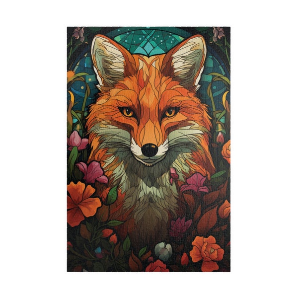 Fox Stained Glass Jigsaw Puzzle Fox Puzzle for Kids 1000 Piece Puzzle for Adults 500 Piece Puzzle Gift Cottagecore Puzzle Nature Puzzle