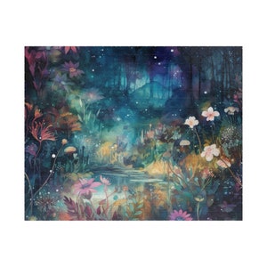 The Night Garden Jigsaw Puzzle, Fantasy Flowers Watercolor Puzzle for Adults, 1000 Piece Puzzle, Family Activity, 500 Piece Puzzle Gift