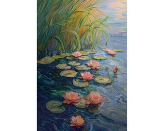 Embroidered Waterlilies Puzzle Beautiful Flowers Jigsaw Puzzle Gift for Her Spring Puzzle for Mothers Day Cottagecore Puzzle Colorful