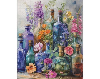 Flowers in Jars Jigsaw Puzzle Floral Puzzle Gift for Her Beautiful Puzzle for Adults Cottagecore Puzzle Lover Colorful Puzzle Art Puzzle