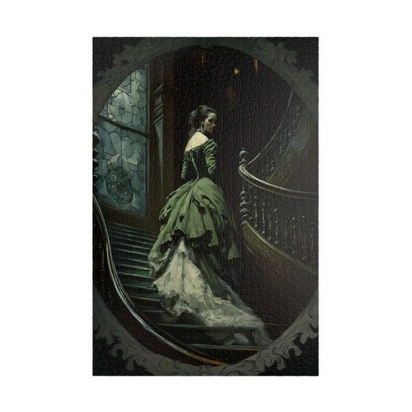 Something on the Stairs, Victorian Gothic Horror Jigsaw Puzzle, 500 Piece Puzzle, 1000 Piece Puzzle for Adults, Spooky Puzzle, Difficult