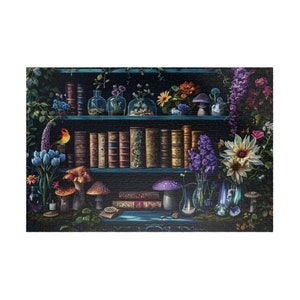 Fairy's Bookshelf Puzzle Cottagecore Puzzle Fantasy Puzzle 1000 Piece Puzzle Gift for Her 500 Piece Puzzle Beautiful Puzzle Book Puzzle