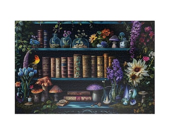 Fairy's Bookshelf Puzzle Cottagecore Puzzle Fantasy Puzzle 1000 Piece Puzzle Gift for Her 500 Piece Puzzle Beautiful Puzzle Book Puzzle