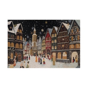 Market Town in the Snow Jigsaw Puzzle, Embroidery Snowy 1000 Piece Puzzle for Adults, 500 Piece Puzzle Gift, Winter Activity, Holiday Gift
