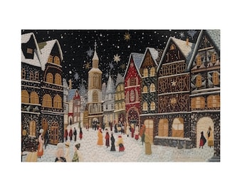 Market Town in the Snow Jigsaw Puzzle, Embroidery Snowy 1000 Piece Puzzle for Adults, 500 Piece Puzzle Gift, Winter Activity, Holiday Gift