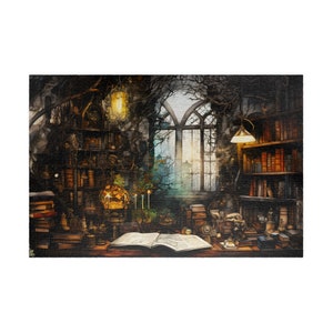 The Wizard's Study, Magical Fantasy Jigsaw Puzzle, 500 Piece Puzzle for Adults, Difficult 1000 Piece Jigsaw Puzzle Gift, Family Activity