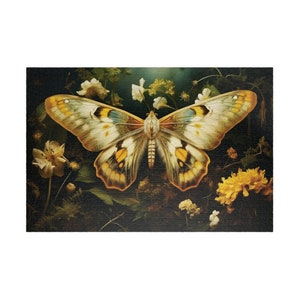 Yellow Moth Jigsaw Puzzle, Cottagecore1000 Piece Puzzle, Nature Lover 500 Piece Puzzle for Adults, Holiday Family Activity, Puzzle Gift