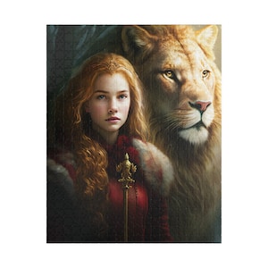 Queen Lucy the Valiant with Aslan the Lion, Narnia Fantasy Jigsaw Puzzle, Family Activity, 1000 Piece Puzzle, 500 Piece Puzzle, Book Lover