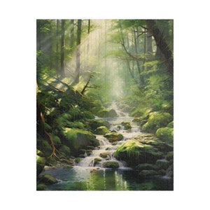 Enchanted Forest Puzzle Landscape Puzzle Sunny Woods with Trees and Waterfall 500 Piece Jigsaw Puzzle for Adults 1000 Piece Picture Puzzle