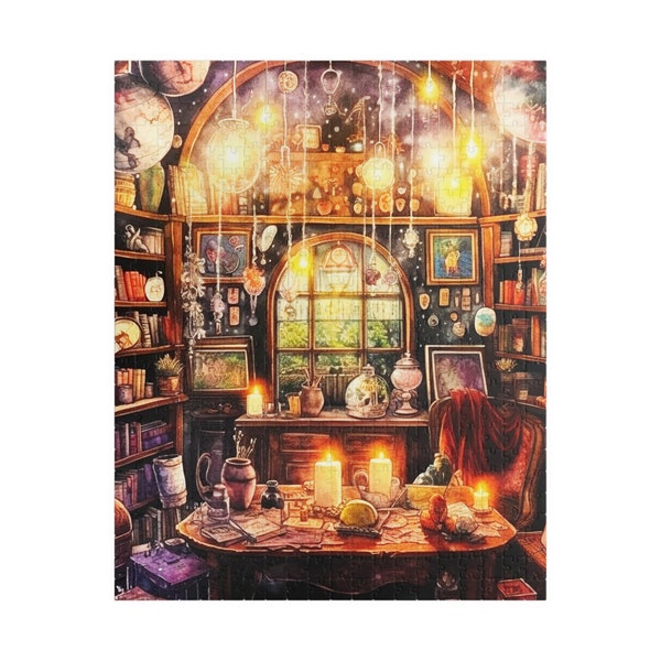 Cozy Witch's Cottage with Magical Objects, Fantasy Art Jigsaw Puzzle, 500 Piece Puzzle Gift, 1000 Piece Puzzle for Adults, Family Activity