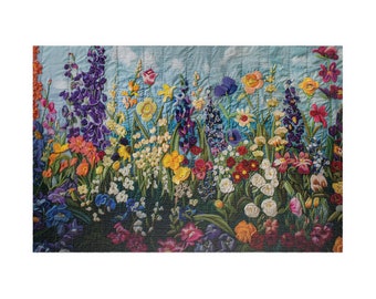 Spring Garden Puzzle Embroidered Jigsaw Puzzle Colorful Flower Puzzle for Mothers Day Puzzle Gift Idea for Her Cottagecore Landscape Puzzle