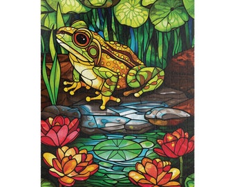 Stained Glass Frog Jigsaw Puzzle Animal Puzzle for Adults Puzzle Gift for Her Cottagecore Puzzle Art Puzzle Nature Puzzle Lover 1000 Pieces