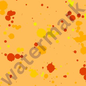 May include: Abstract background with a pattern of orange and red paint splatters on a light orange background.