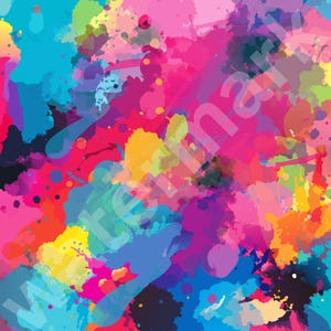 Può includere: Sfondo astratto con schizzi di vernice colorati in tonalità di blu, rosa, giallo, rosso, viola e verde.