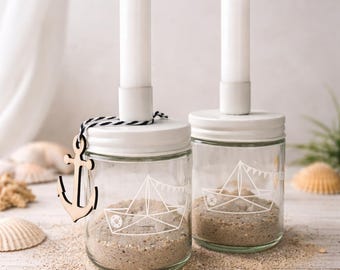 Maritime Kerzengläser mit Sand & Anker | Küsten-Deko im Glas | Sommerliche Tischdeko mit Kerzen | Nordsee Deko im maritimen Look | Handmade