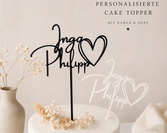 Cake Topper personalisiert | Namen & Herz | Individueller Tortendeko Topper | 3D Druck PLA | Hochzeit Geburtstag Taufe | Schwarz Creme