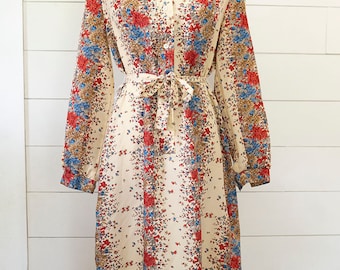 Vtg 70s Shirt Dress Sz 12 Floral Cottagecore Unique Boho Fits size M Medium