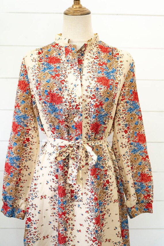 Vtg 70s Shirt Dress Sz 12 Floral Cottagecore Uniq… - image 6