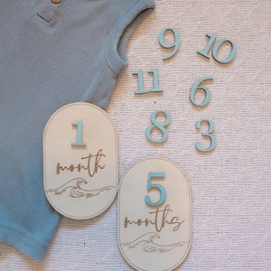 Beach Wave Engraved Wooden Baby Milestone Markers: Photo Props
