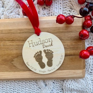 Engraved Baby Footprint Ornament: Personalized Newborn Stats Keepsake