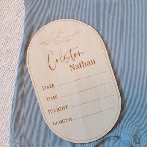 Beach Wave Wooden Engraved Name and Birth Stat Sign, Monthly Milestone Markers, Newborn Photo Props, Beach Nursery Decor, Baby Shower Gift