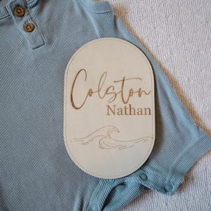 Beach Wave Wooden Engraved Name Sign, Monthly Milestone Marker Bundle, Newborn Photo Props, Beach Nursery Decor, Baby Shower Gift