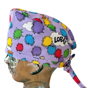 Colourful Creatures on Purple, Scrub Cap, Men's/Unisex Scrub Cap, Vet Scrub Hat, Dental Scrub Cap, Pixie Scrub Cap