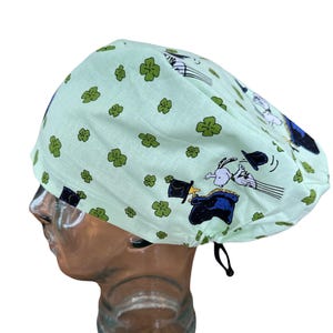 Dog and Bird on Green St. Patricks Scrub Hat, Snoop Scrub Cap, Pixie Scrub Cap