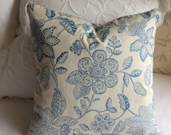 Blue n cream  floral woven designer pillow cover 20x20