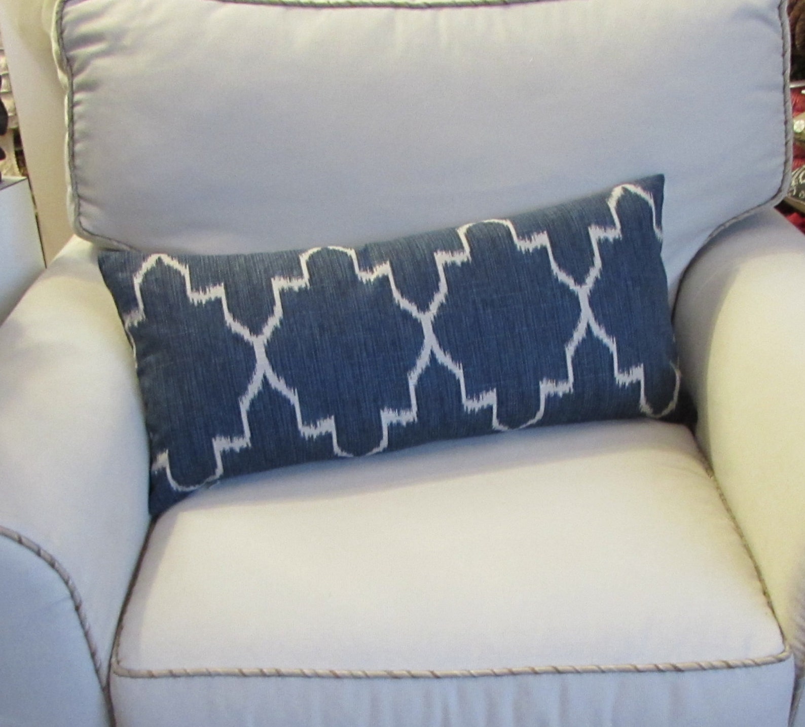 Blue Ikat Bolster Pillow Designer Fabric MONACO SAPPHIRE 12x26 Etsy