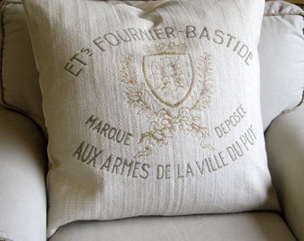 FRENCH country CREST  Pillow Cover grain sack style 20x20 22x22 24x24 26x26