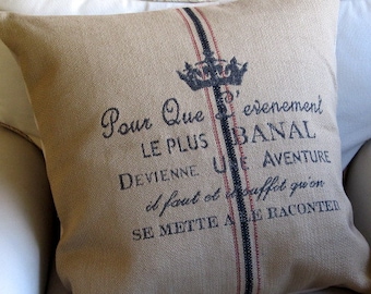 FRENCH Country CREST pillow cover 20x20 22x22 24x24 26x26 burlap color