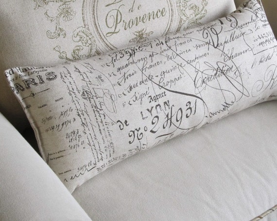 French Script Bolster Lumbar Accent Throw Pillow 10x25 Etsy