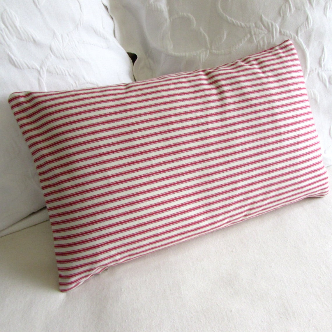 French ticking decorative Pillow 12x20 includes insert red Etsy