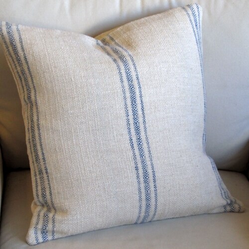 French Country Pillow Cover BLUE Stripes 20x20 Etsy